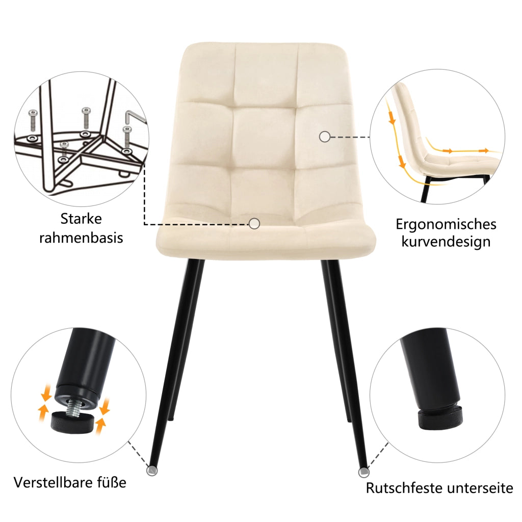 Tavolo da pranzo rettangolare con 4 sedie in velluto stile moderno per cucina e sala da pranzo beige in MDF