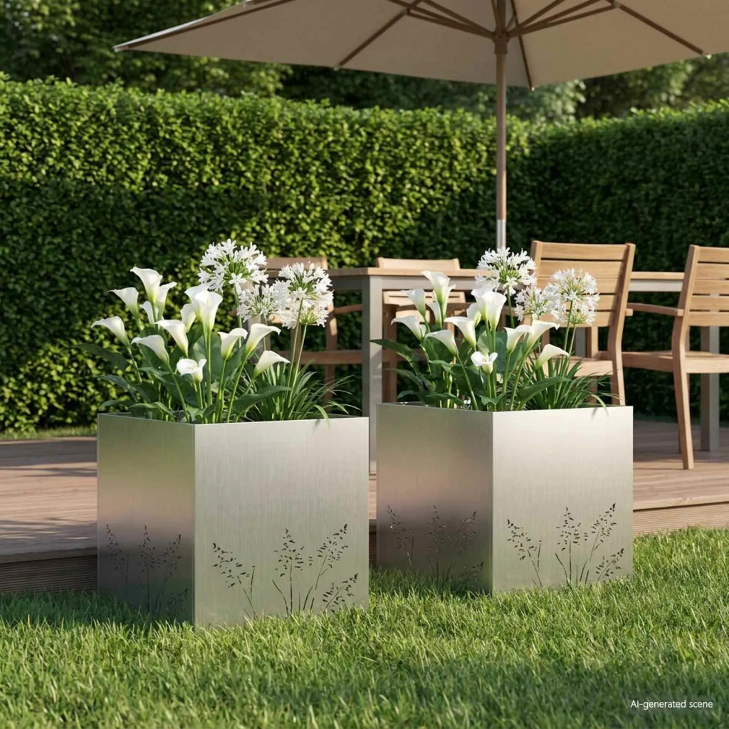 Vaso da giardino 2 pz Argento 50 x 50 x 49 cm Acciaio zincato 8005803