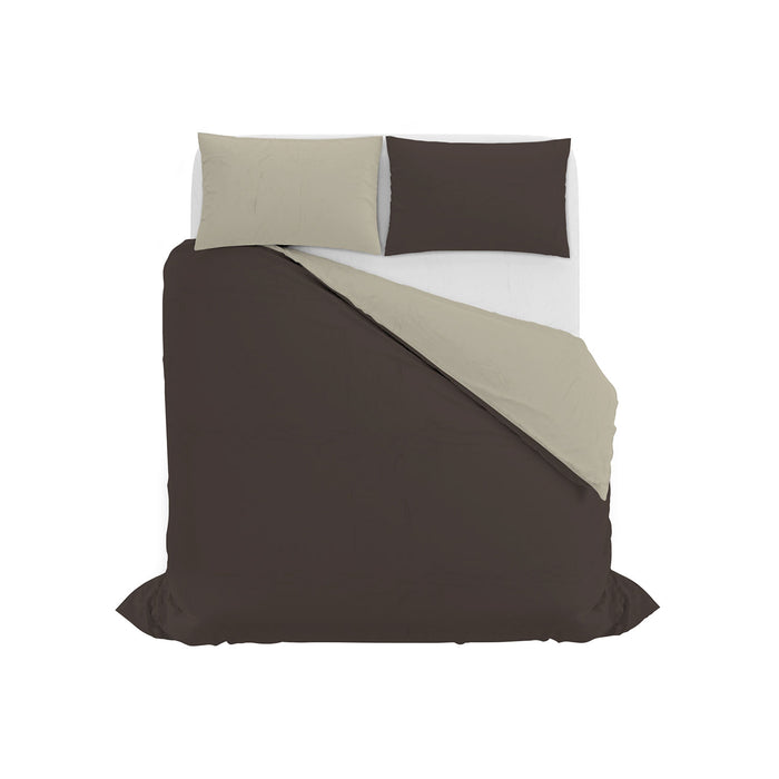 Copripiumino Matrimoniale con Sacco e Federe in Tinta Unita Double Face Linea Vera Marrone e Tortora