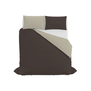 Copripiumino Piazza E Mezza con Sacco e Federe in Tinta Unita Double Face Linea Vera Marrone e Tortora