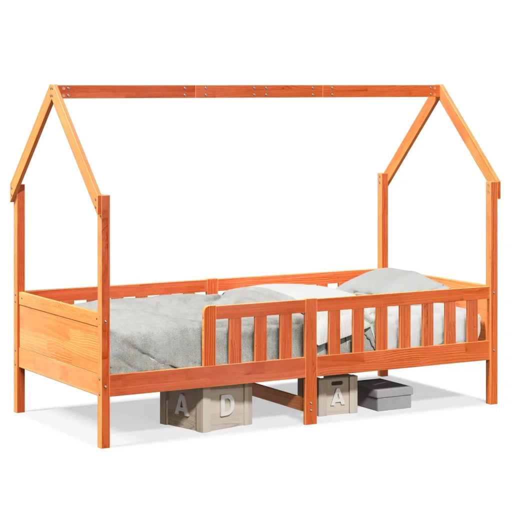 Giroletto Casetta Bambini | Letto Infantile | Lettino Marrone Cera 90x190 cm Massello Pino