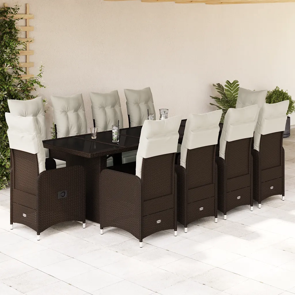 vidaXL Set Bistrò da Giardino 11 pz con Cuscini in Polyrattan Marrone