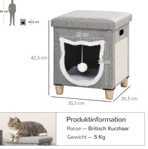 pouf per gatto 35，5 x 35，5 x 42，5 cm grigio in MDF con cuscino