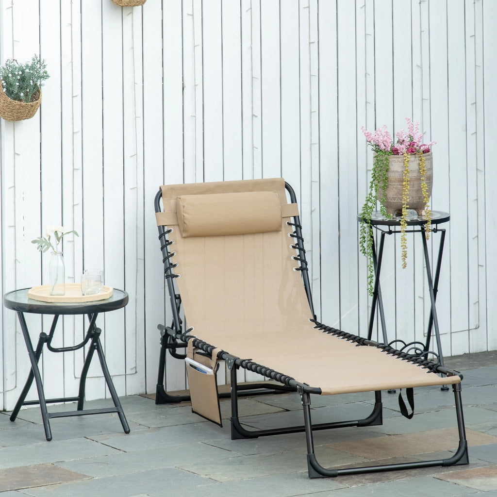 Sdraio da Giardino Pieghevole con Cuscino e Schienale Regolabile ¨C Zephmum ¨C Beige 185x58x30 cm