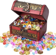 Piratenschat con 201 pezzi con diamanti, monete d'oro e cassa - Decorazione da pirata per compleanni dei bambini