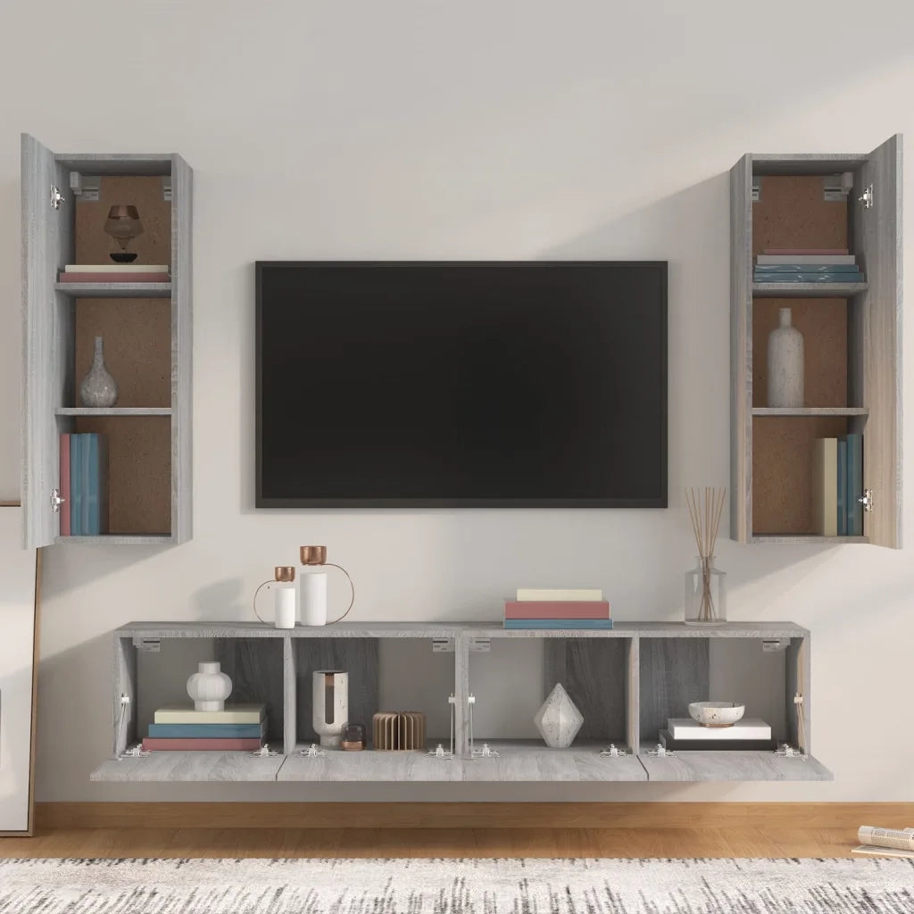 Set di Mobili Porta TV 4 pz | Armadietto TV | Mobile Porta TV Grigio Sonoma in Legno Multistrato