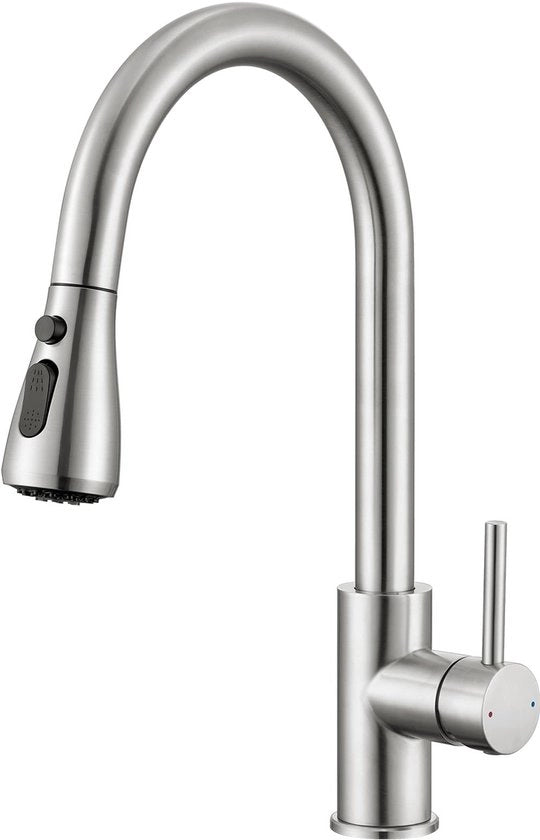 Kraan da cucina con 3 posizioni, alta pressione da cucina con rubinetto da doccia estensibile, miscelatore da cucina girevole 360°, miscelatore da cucina a un giro con grande arco, miscelatore da cucina in acciaio inossidabile