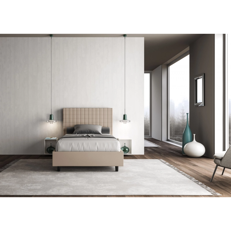 Letto imbottito Matrimoniale francese 140x210 cm Sunny - Similpelle,Senza rete,Tortora