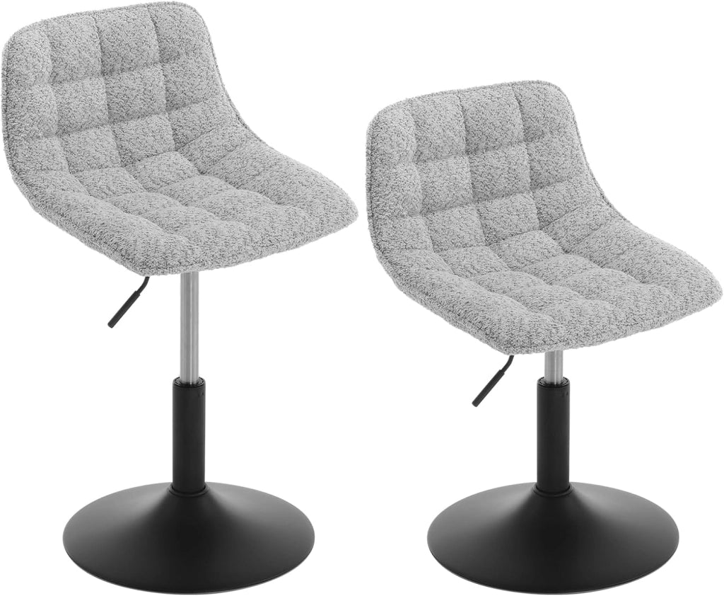 2 x Sgabelli per Toeletta Trucco, Sedia da Trucco con Schienale, Sgabello Regolabile in Altezza, Seduta in Ciniglia, Base in Metallo, Sgabello per Cucina, Camera da Letto, Grigio