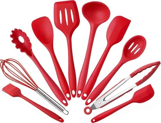 Set di accessori da cucina in silicone resistente al calore non adesivo 10 pezzi - utensili da cucina con manico