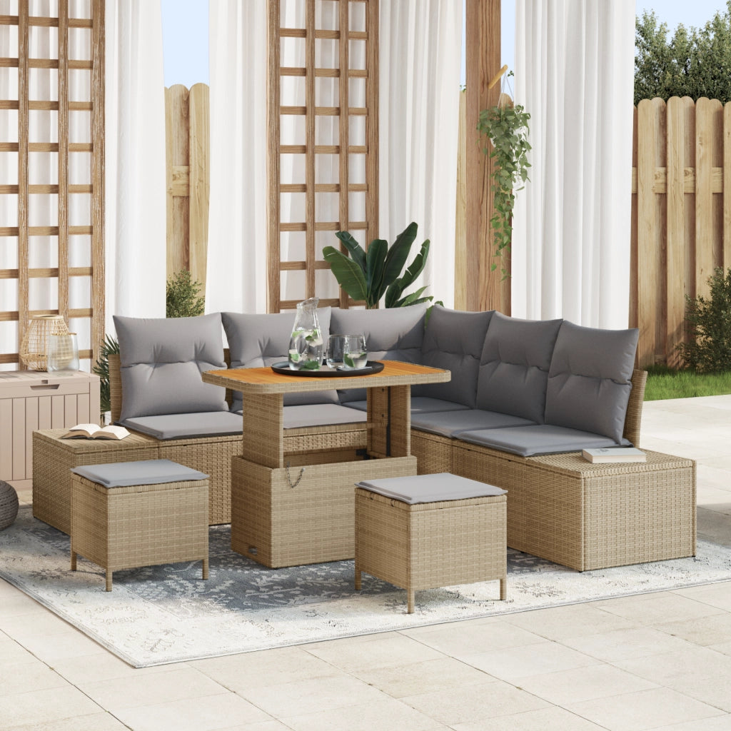 Set Divani Giardino 8 Pezzi con Cuscini Beige in Rattan Polietilene