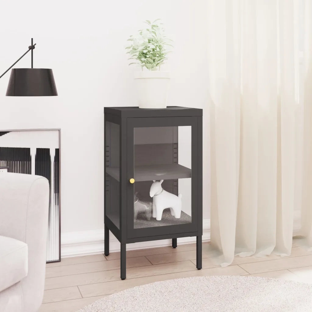 Credenza Antracite 38x35x70 cm in Acciaio e Vetro 336063