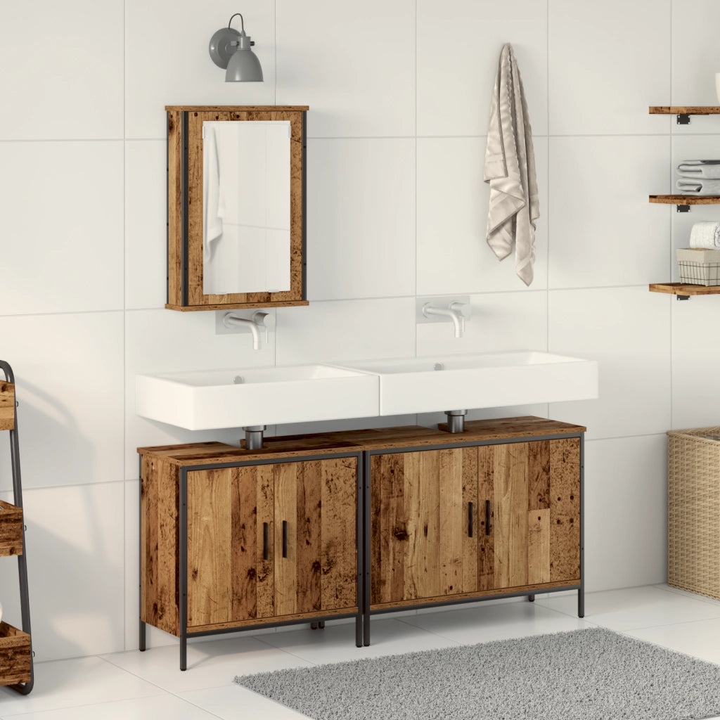 Set di mobili da bagno a 3 pezzi legno invecchiato