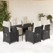 Set da Pranzo da Giardino 7 pz Nero con Cuscini in Polyrattan