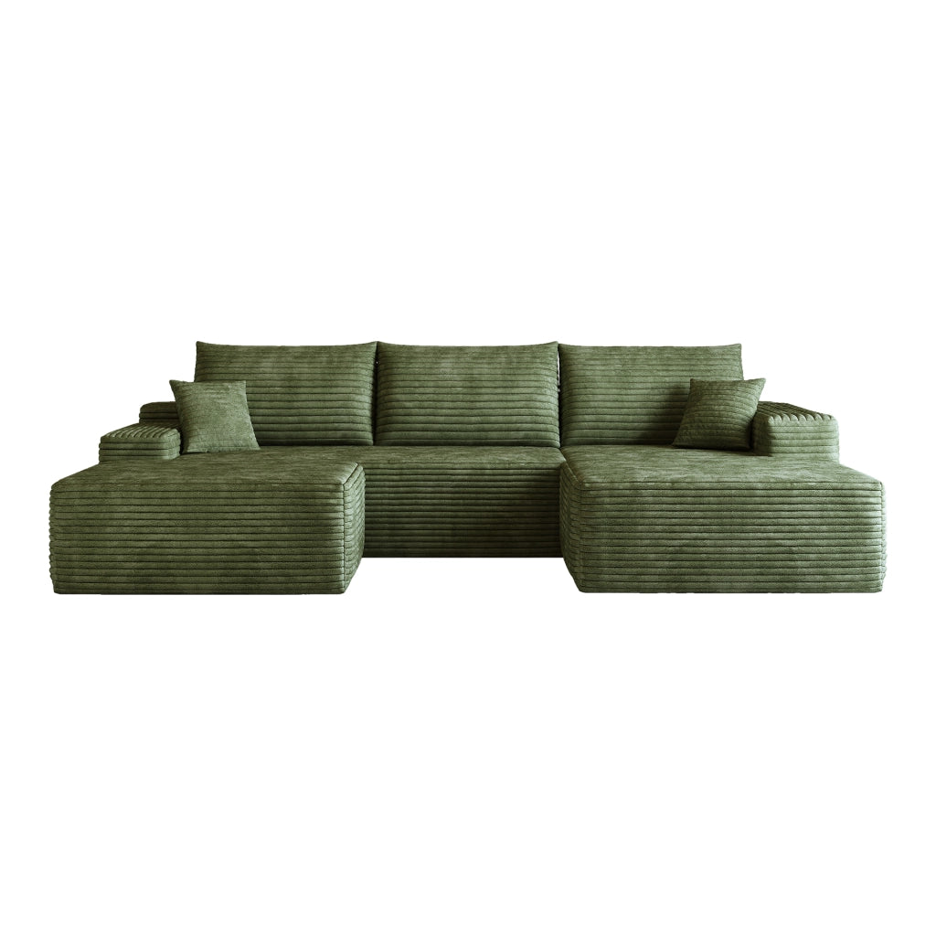 Divano angolare modulare con chaise longue; in tessuto verde