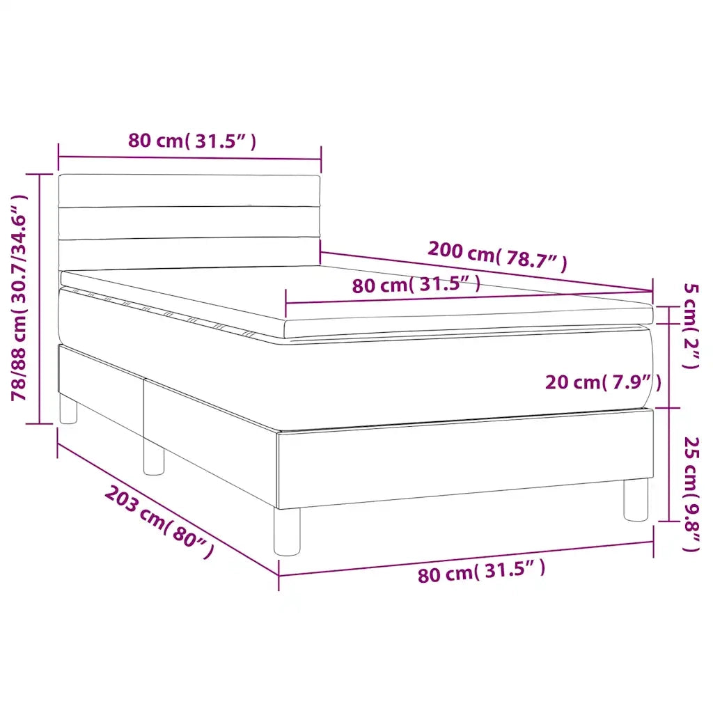Letto a Molle Materasso e LED Grigio Chiaro 80x200 cm Tessuto cod mxl 64801