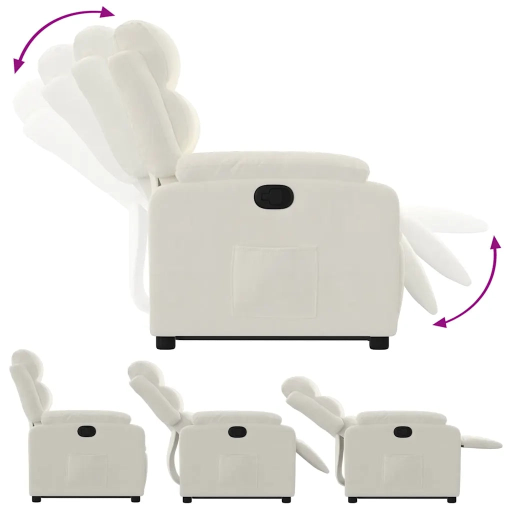 Poltrona Alzapersona Reclinabile Crema in Velluto 3205101