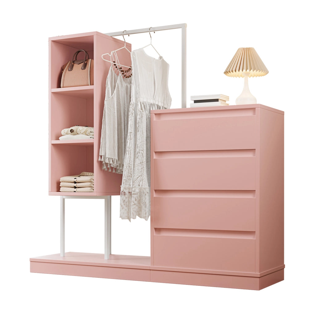 Mobile contenitore con cassetti e ripiani, rosa e bianco, H135 x L100 x P40 cm
