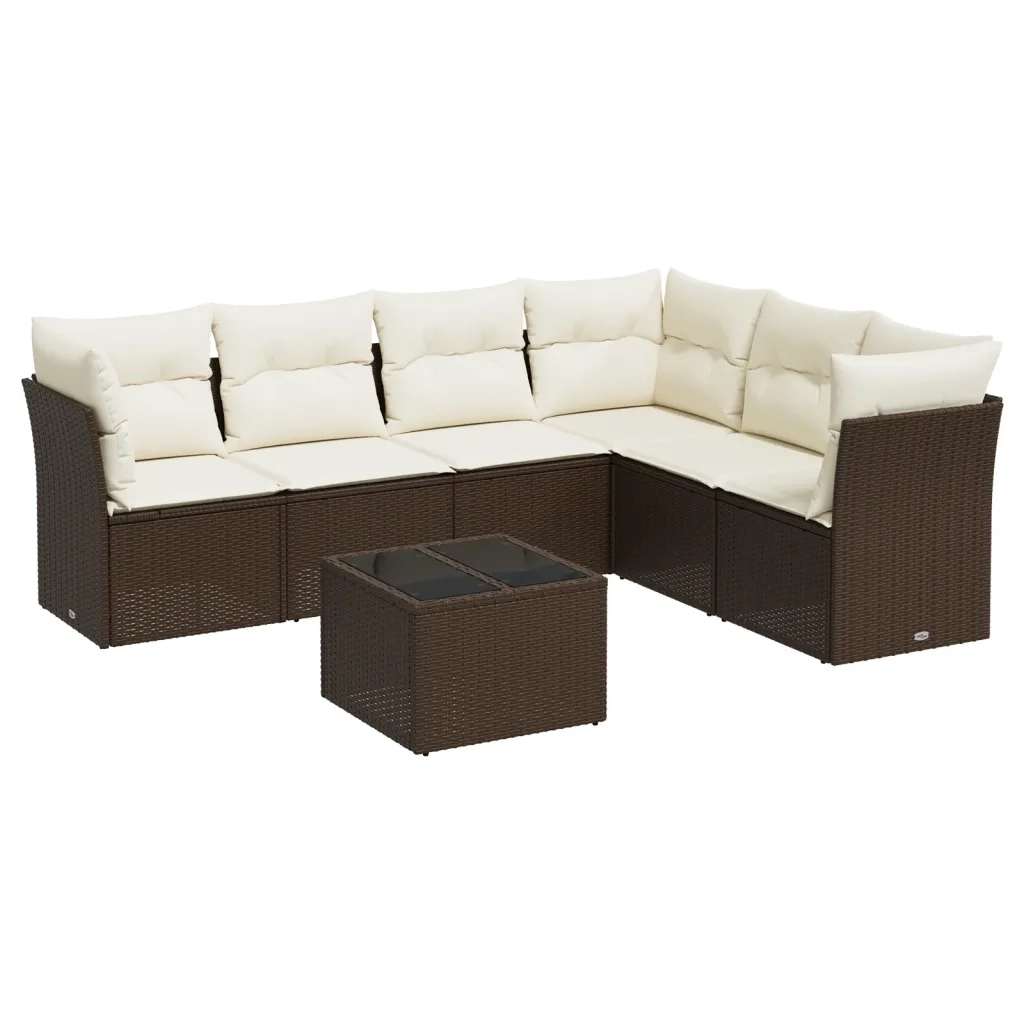 Set Divano da Giardino 7pz con Cuscini Marrone in Polyrattan 3217693