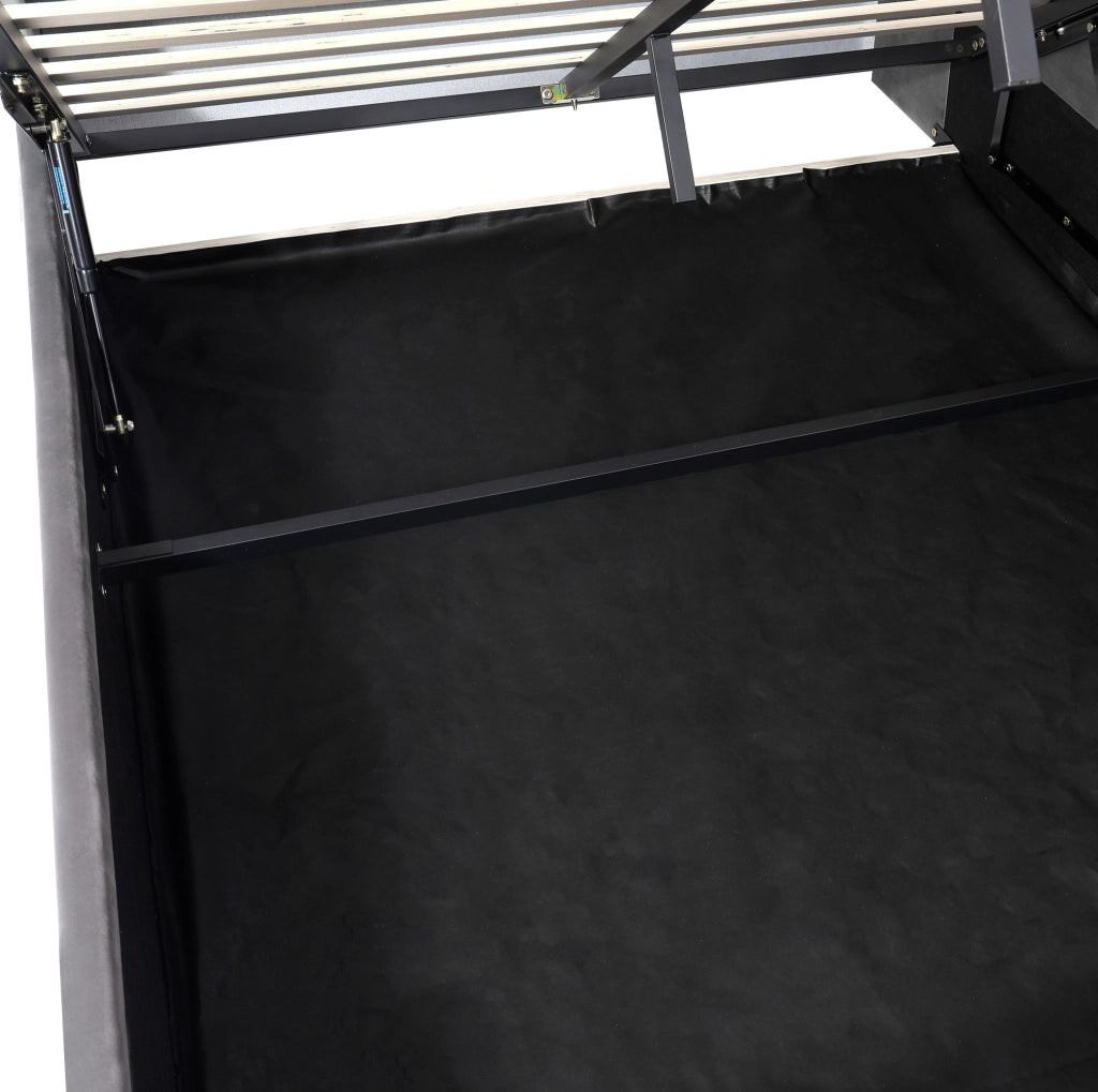 Letto daybed 90x200 cm con contenitore idraulico; LED e porte USB in velluto grigio