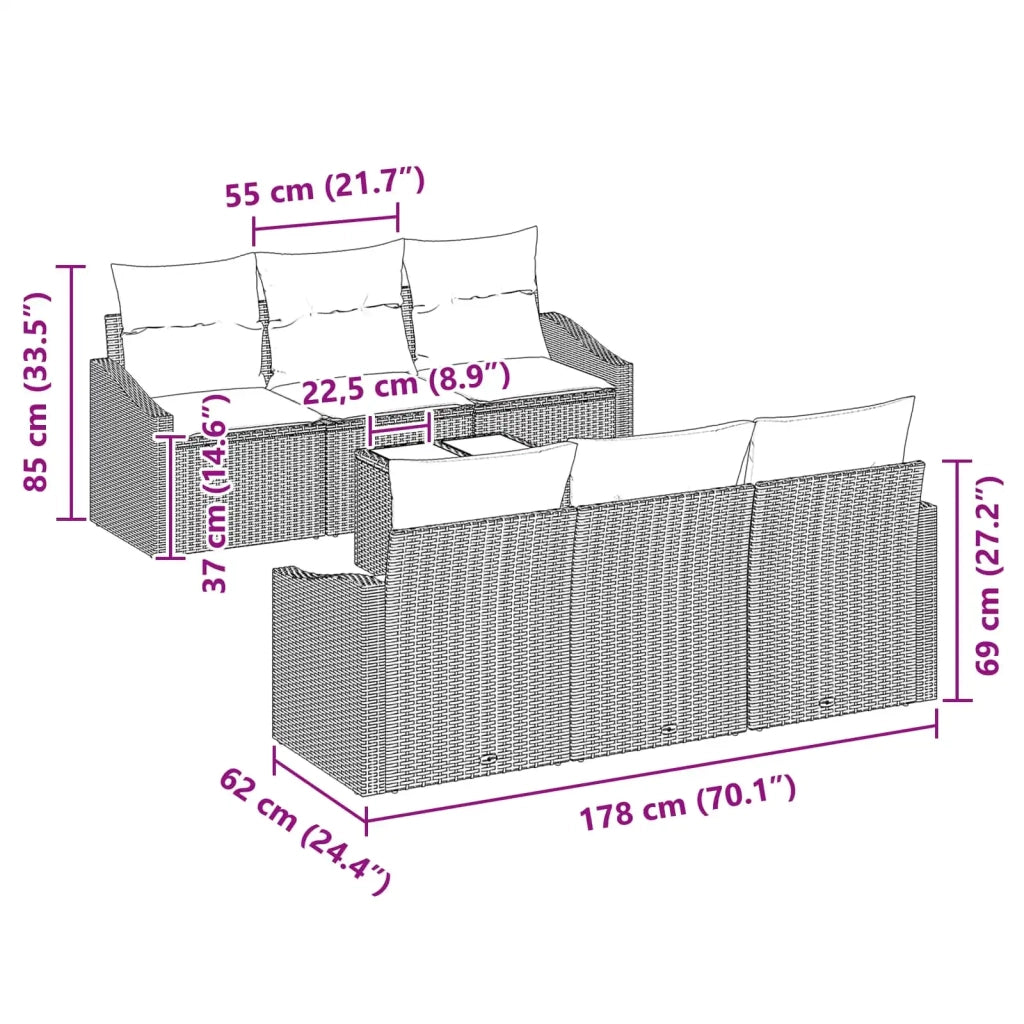 Set di divani con cuscino 7 pcs Nero e Turchese polyrattan