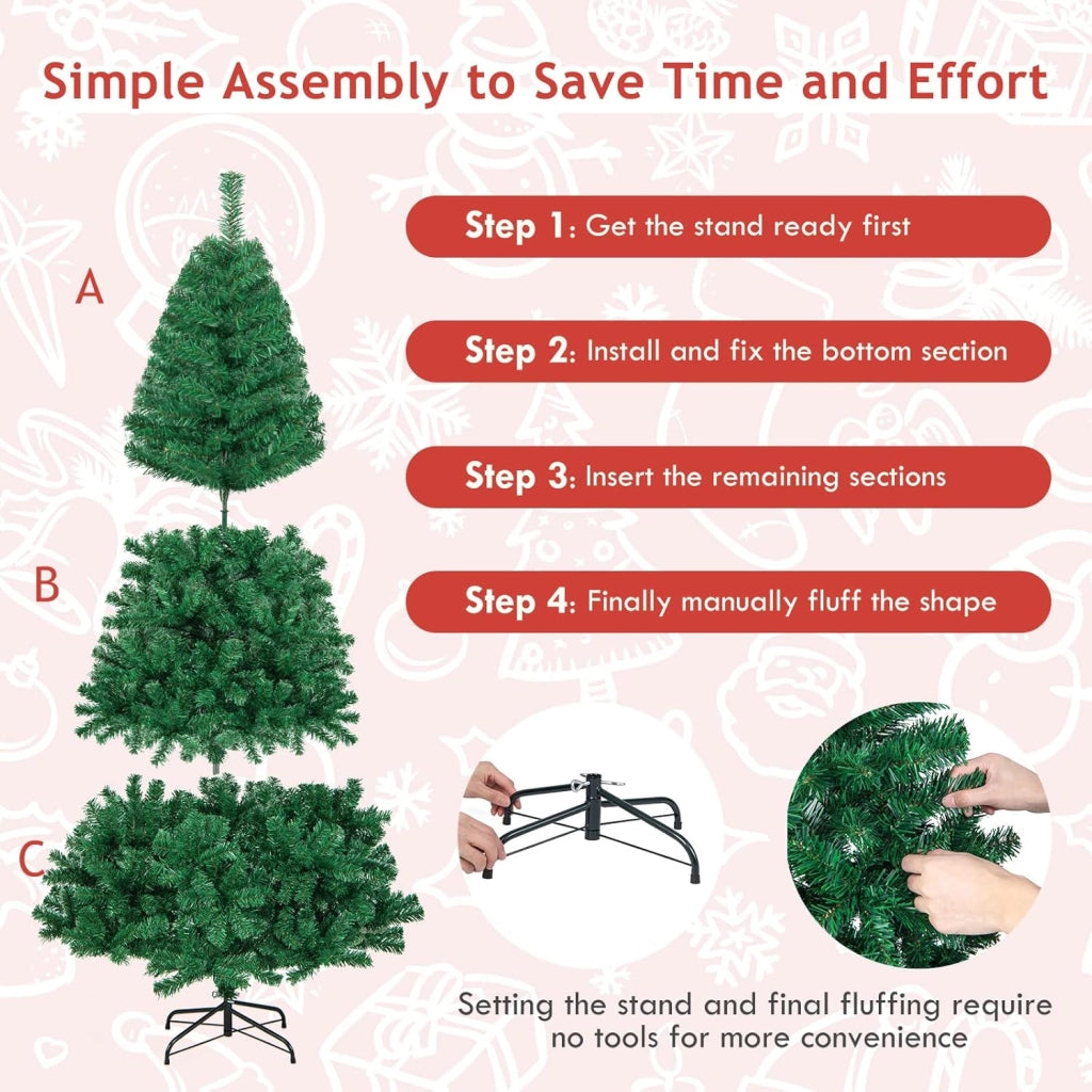 Albero di Natale Verde 150/180/210/240 cm Folto Sintetico, Albero di Natale per Feste, Case, Uffici, Negozi, Bar, Supporto in Ferro, Rami Spessi (210 cm)