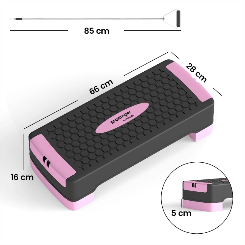 STEP Fitness Regolabile 66x28x16 cm ABS Rosa con 2 bande elastiche