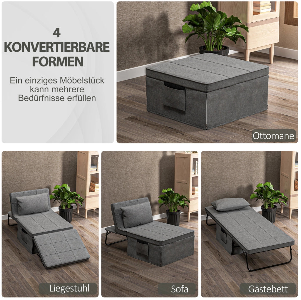 Letto pieghevole 4 in 1 grigio con schienale regolabile
