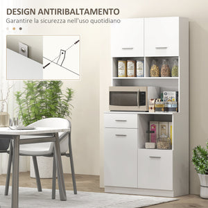 Mobile Dispensa da Cucina 80x35x180 cm 4 Armadietti 3 Ripiani e 1 Cassetto in Legno Bianco