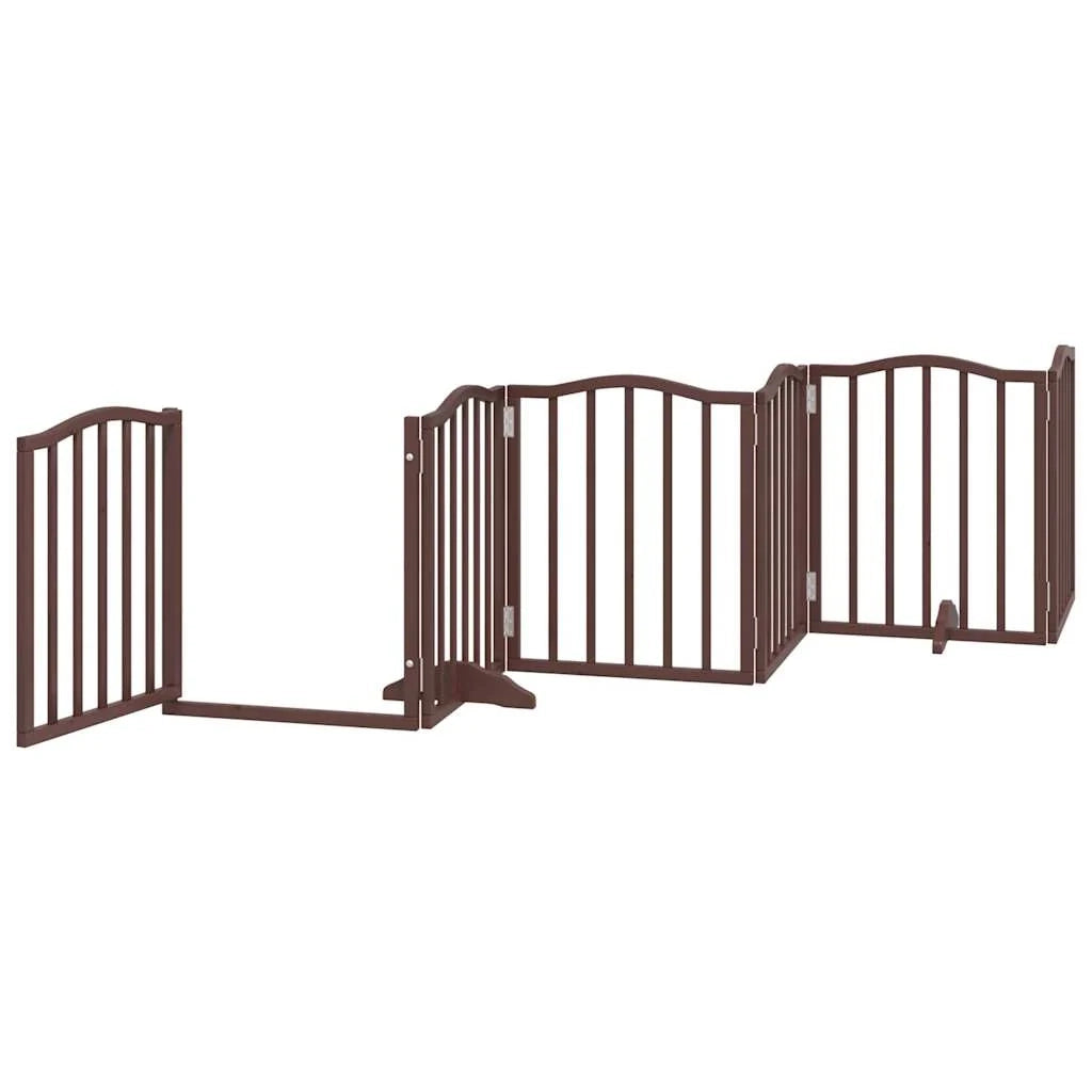 Cancelletto di sicurezza per cani con 6 pannelli in legno di pioppo marrone 02_0023319
