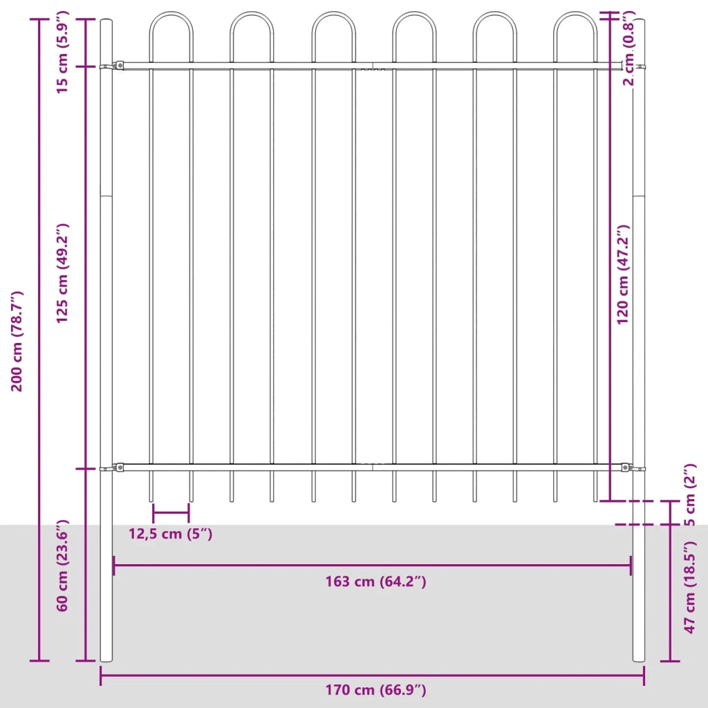Recinzione per Giardino 4 pcs Grigio 6,8 x 1,2 m 3334071