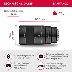 MF 100mm F2.8 Macro per Sony E - Teleobiettivo macro per Sony E, adatto per APS-C e full frame, messa a fuoco manuale, per Sony E - A6100, A6400, A6600, A6500, A1, A7S III, A7C II A7C R