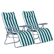 Set 2 Sedie a Sdraio da Giardino Sdraio Prendisole con Braccioli Reclinabili bianco e verde