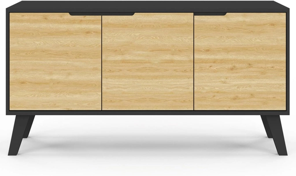 Credenza bassa scandinava 113 cm FINN nero 3 ante effetto faggio