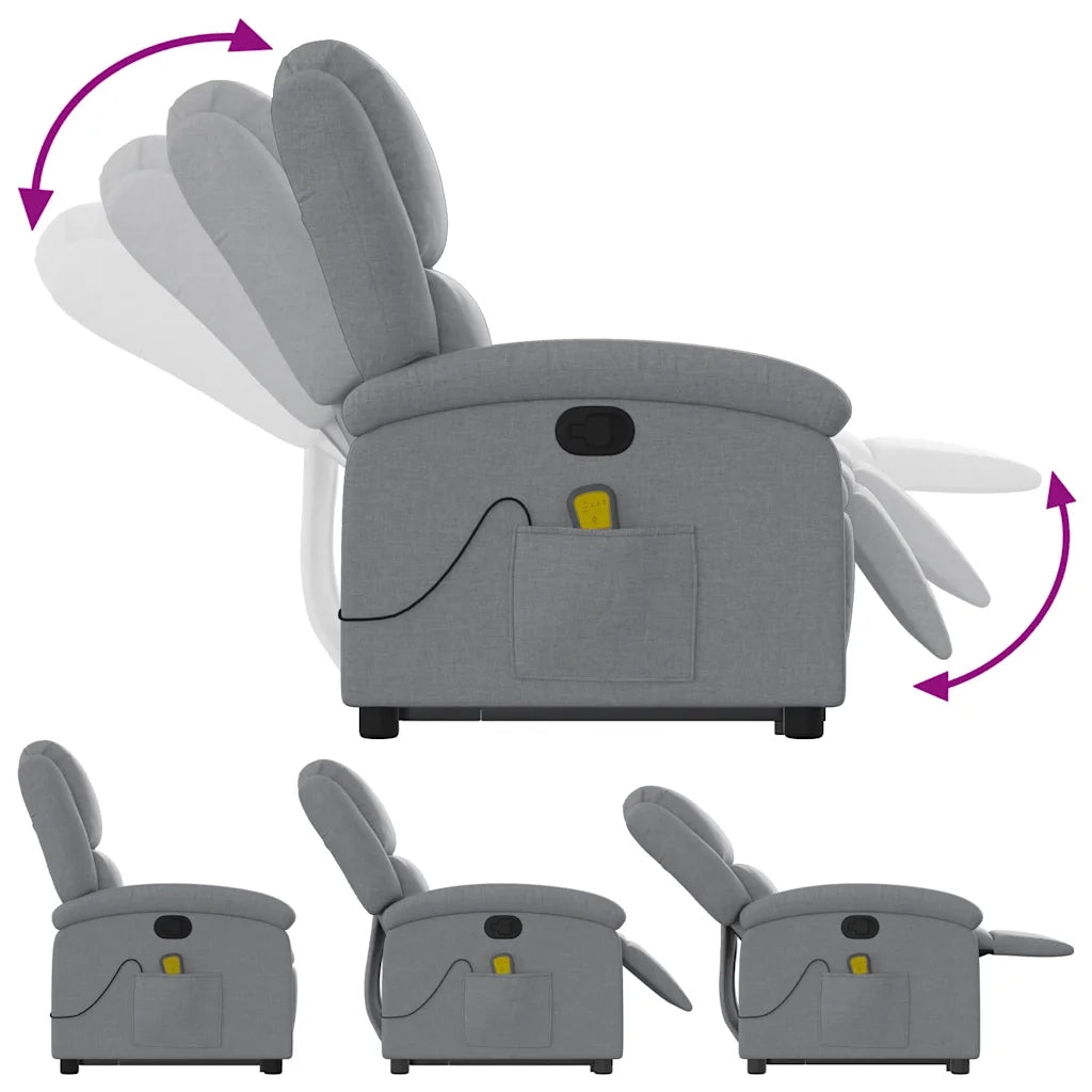 Poltrona Alzapersona Massaggi Reclinabile Grigio Chiaro Tessuto 3204176