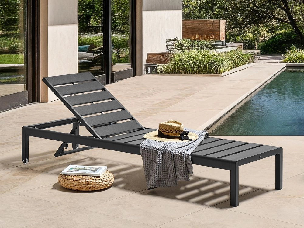 Lettino da esterno da giardino Struttura in alluminio nero Schienale reclinabile regolabile