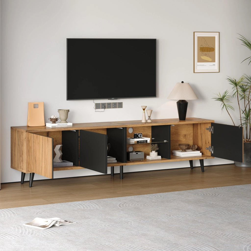 Mobile TV con 3 ante e 3 vani; per soggiorno; in truciolare e vetro temperato; 175×31.5×45 cm