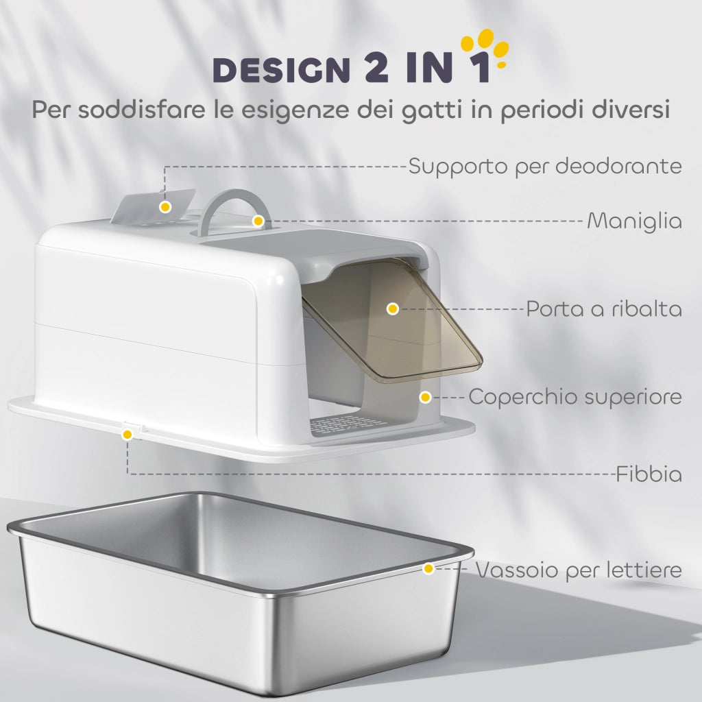Lettiera per Gatti Chiusa con Vassoio Acciaio ¨C Zephmum ¨C PP 40.5x60.5x41.5 cm