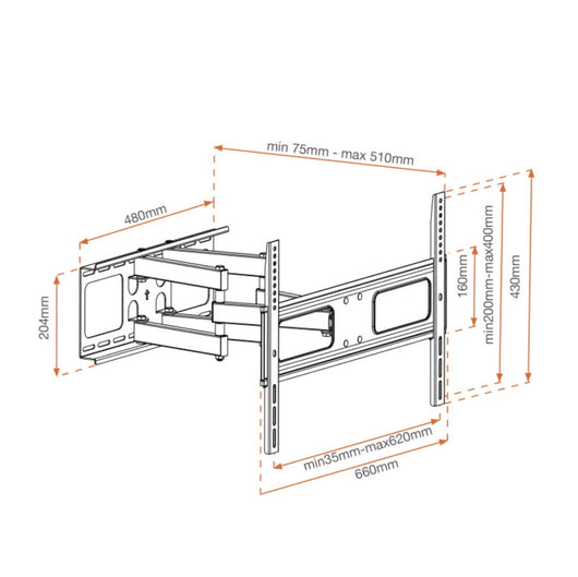 Supporto TV a parete doppio braccio da 55'' a 70''