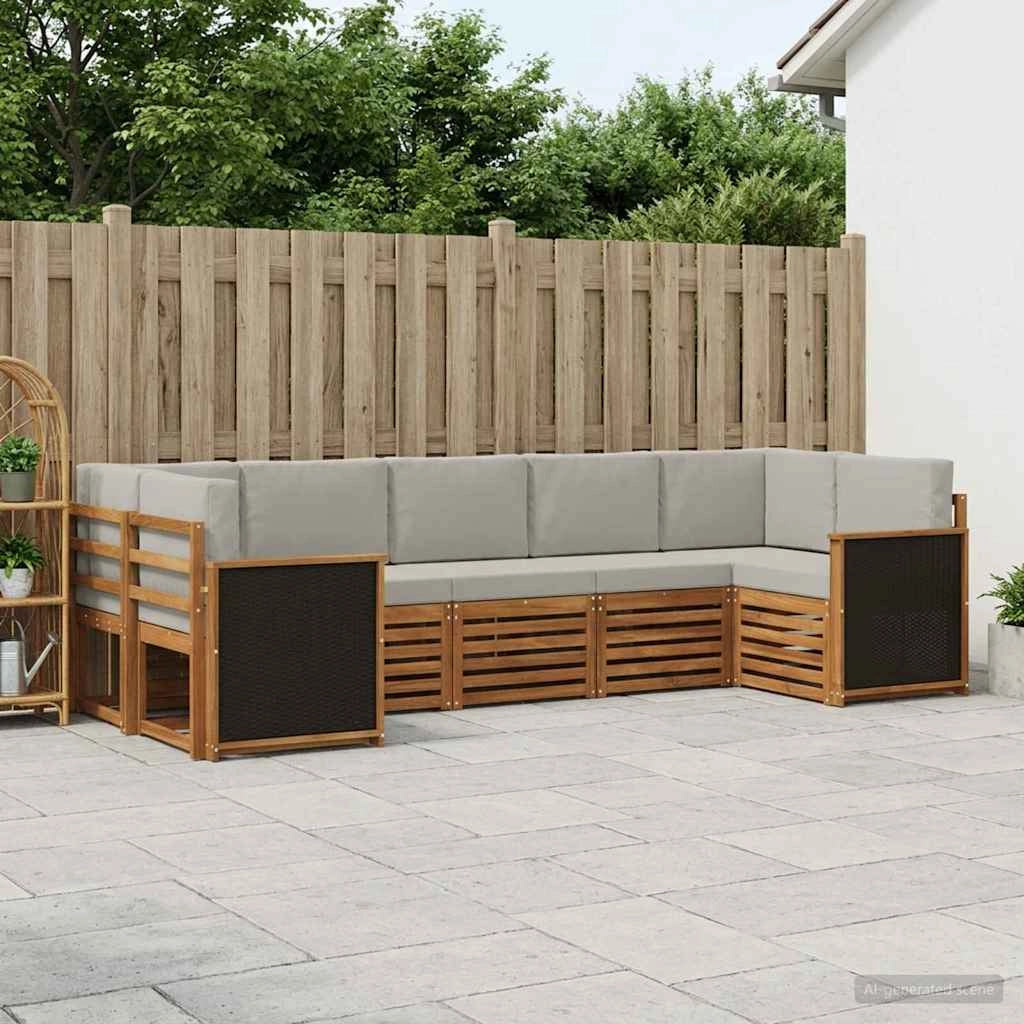 Set di divani da esterno 6 pz Naturale e Grigio Chiaro 3384792