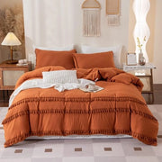 Set da letto boho chic 220x240cm a 3 pezzi con frange a forma di penna in caramello, set da letto con microfibra lavabile, set da letto per bambina con chiusura a zip e 2 cuscini.