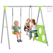 Set Altalene 4 in 1 con Dondolo, Cestino e Porta Bersagli per Bambini ¨C Zephmum ¨C Verde 215x180x182 cm