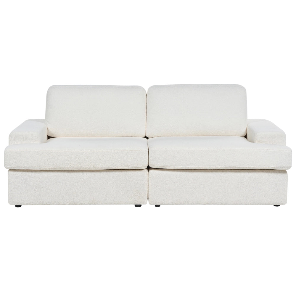 Set da salotto in bouclé bianco imbottito a 4 posti con poltrona, schienale imbottito, divano classico per il soggiorno.