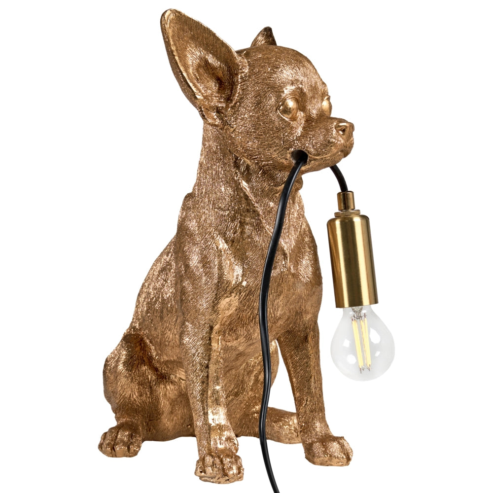 Lampada da tavolo Luce da comodino in poliresina dorata Lampada da lettura a forma di cane Lampada a tema animale Soggiorno