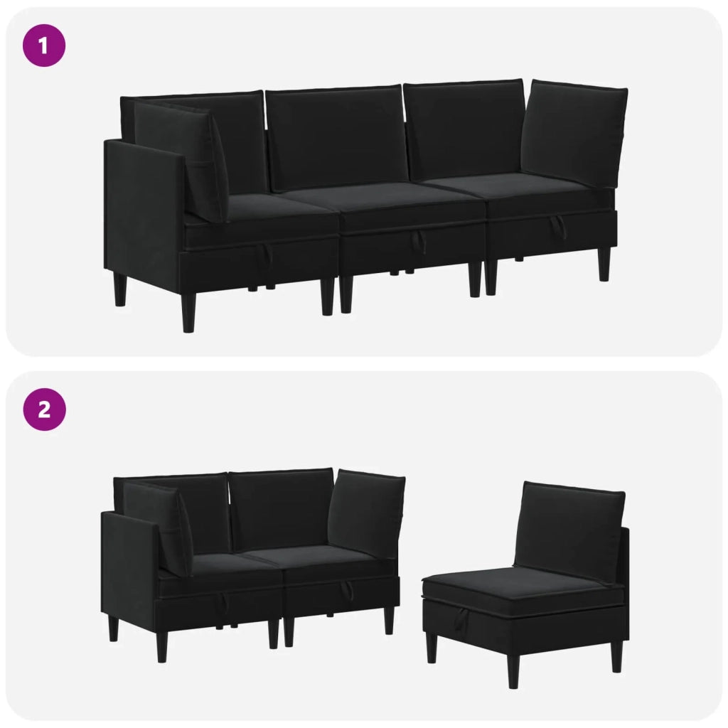 Set di mobili per il soggiorno con cuscino 3 pcs Nero Velluto