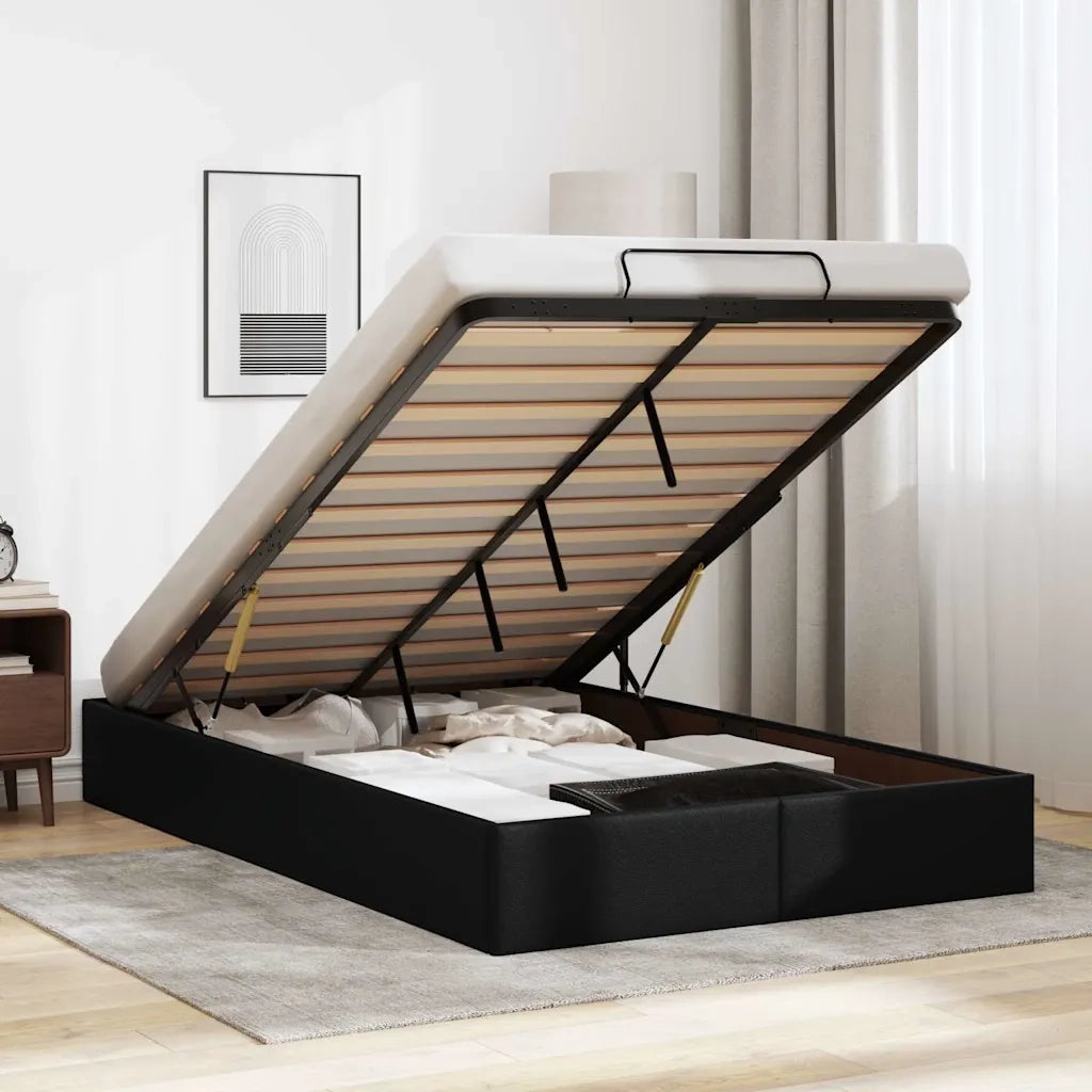 Struttura Letto Pouf senza Materasso-Giroletto con contenitore Nero 120x190 cm Similpelle