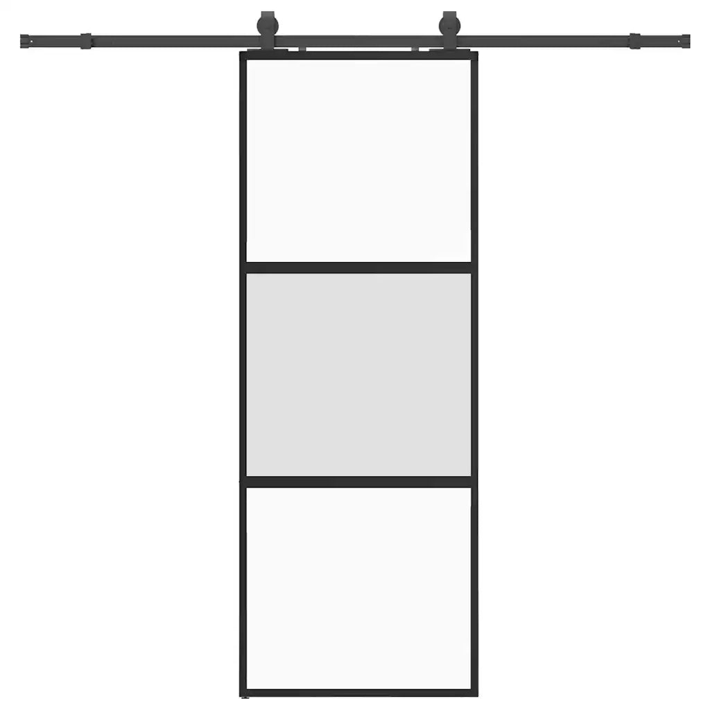 Porta Scorrevole Set Ferramenta Nera 76x205 cm Vetro Temperato 3375957