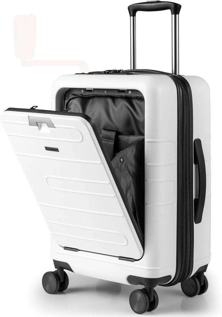 Valigia Bagaglio a Mano 20" con Tasca Frontale, Porta USB, Trolley Bagaglio a Mano con Serratura, Ruote Girevoli, Manico Regolabile (Senza Beauty + Bianco)