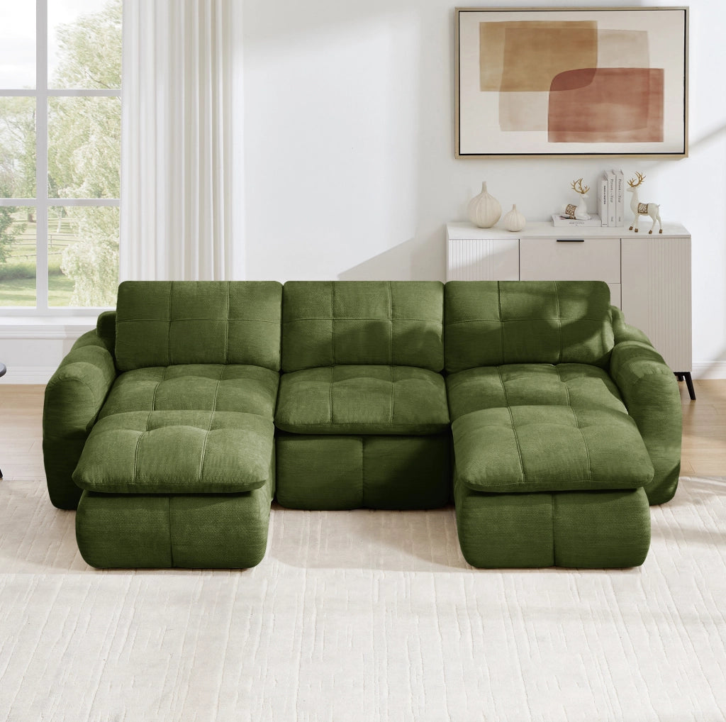 DIVANO Modulare a U 264x160 cm in Chenille Verde
