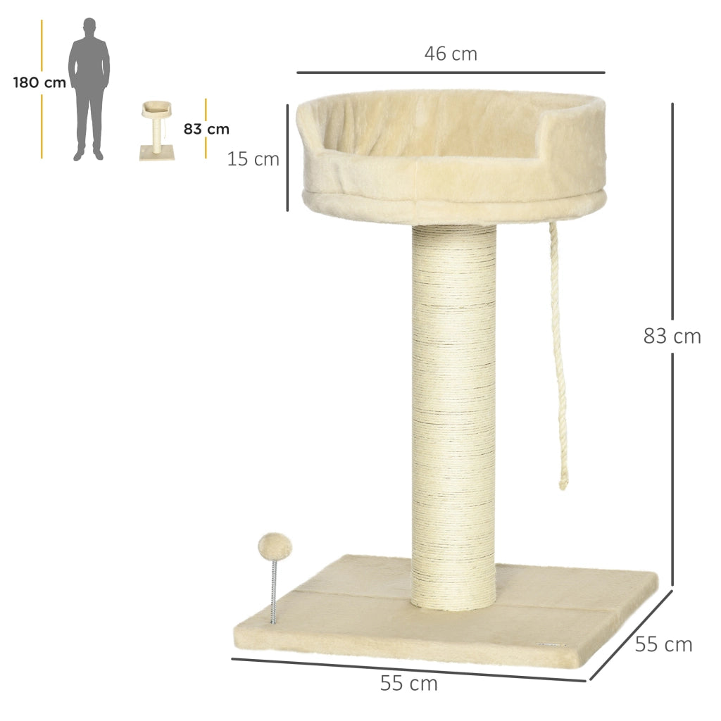 EasyComfort Albero Tiragraffi per Gatti con Lettino e Pallina in Peluche e Palo in Sisal 55x55x83cm Beige